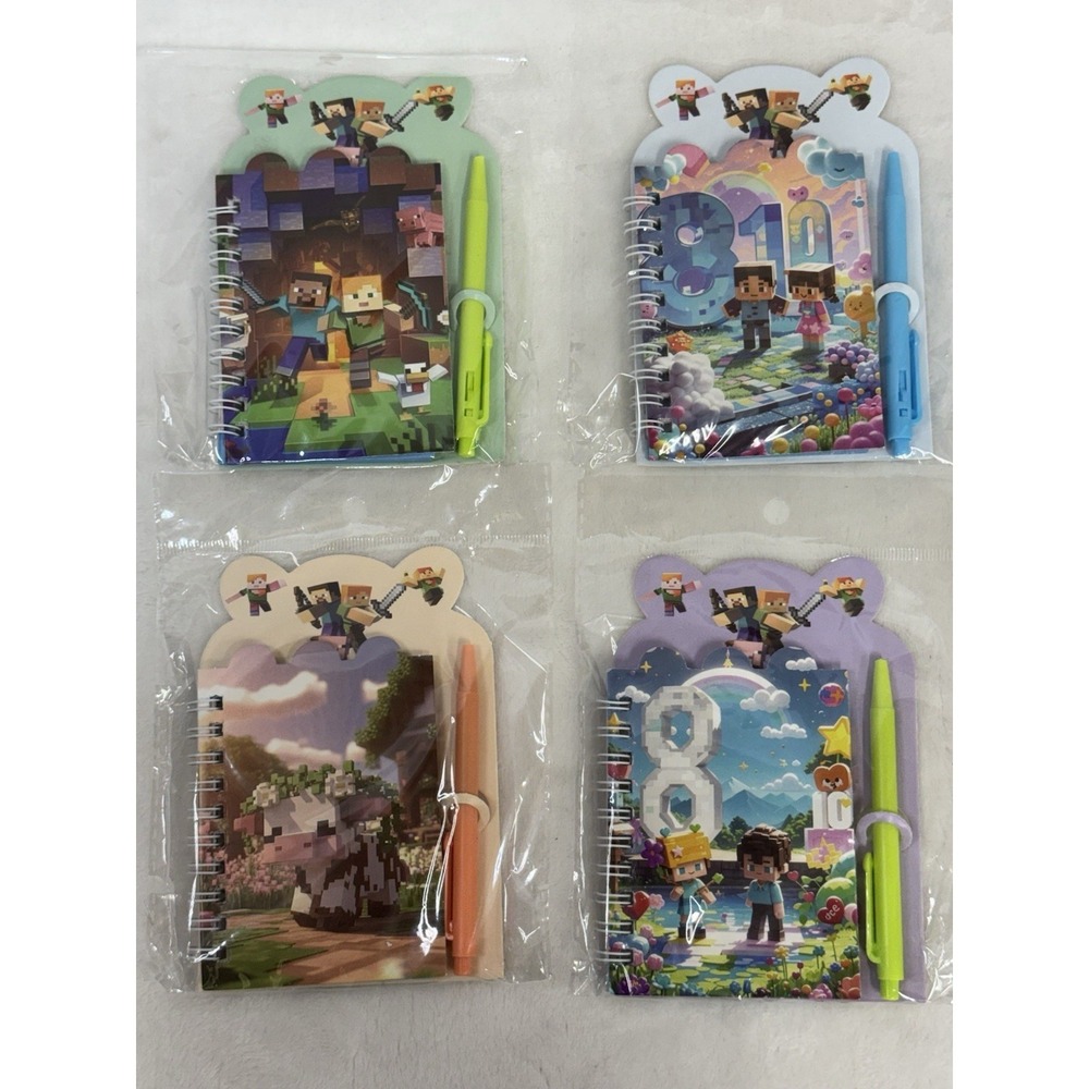 Minecraft Mini Notebooks With Pens, Set Of 4, Lined, 5.5"x4" NEW In Plastic